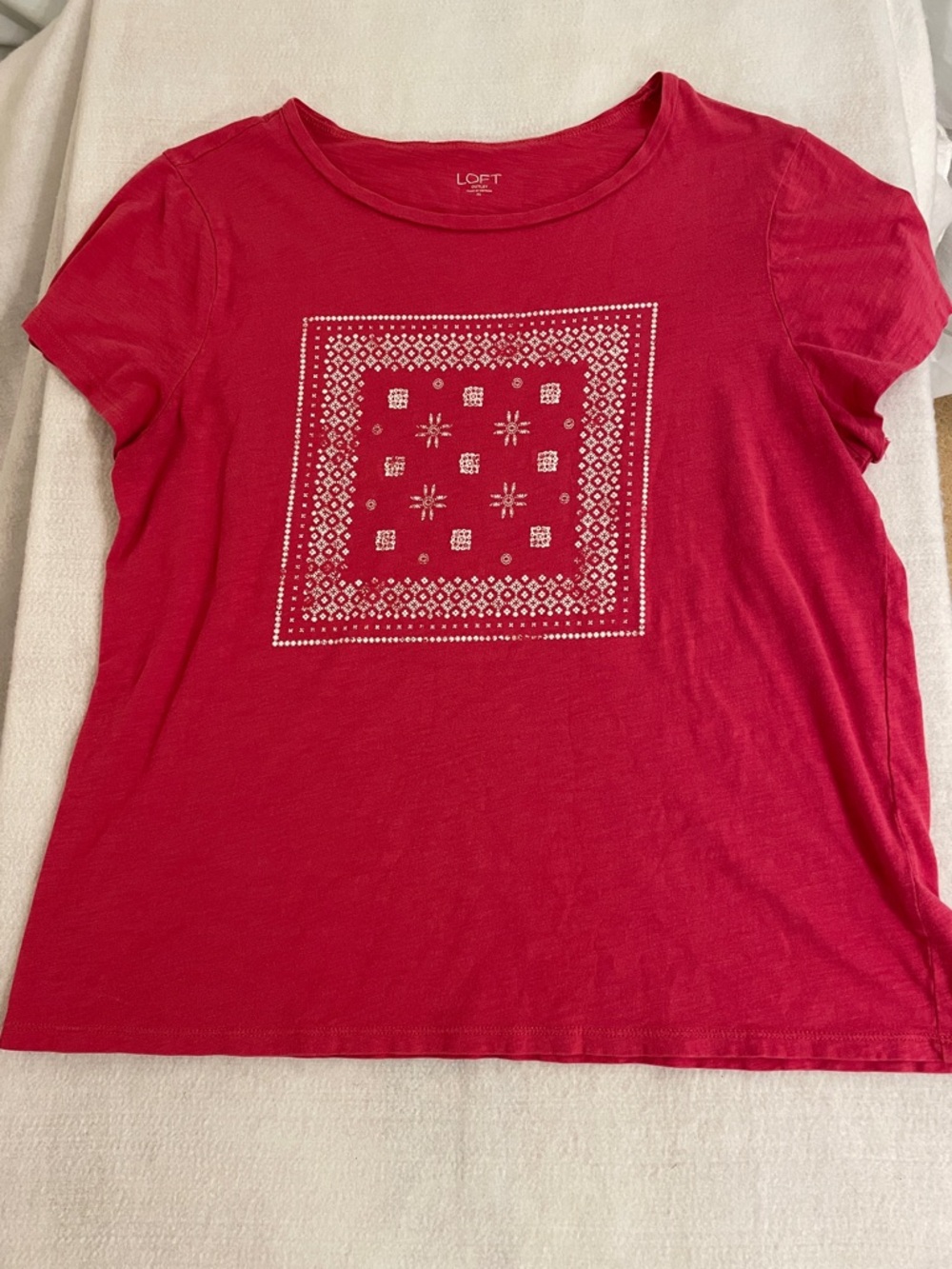 LOFT 100% Cotton Pink-Red Short Sleeve Bandana Graphic Tee